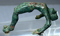 Bronze handle of a cista with nude youth, Bronze, Italic, Etruscan
