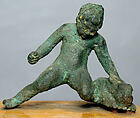 Bronze statuette of a kneeling boy holding a hare, Bronze, Greek