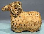 Terracotta aryballos in the form of a ram, Terracotta, painted, Greek, Corinthian