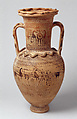 Terracotta neck-amphora, Terracotta, Greek, Attic