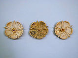 Three gilded terracotta appliqués, Terracotta, gold, Greek, South Italian, Tarentine