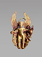 Pair of gold earrings with pendant Erotes, Gold, Greek