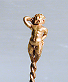 Gold earring in the form of a bearded satyr or triton, Gold, Greek