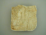 Plaster relief fragment with a male figure on a throne, Plaster, Roman