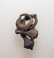 Two silver earrings with nail head pendants, corroded together, Silver, Cypriot