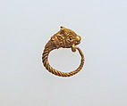 Gold earring with head of a bull, Gold, Greek