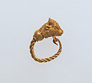 Gold earring with head of a bull, Gold, Greek
