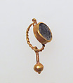 Earring with ball pendant and paste setting, Gold, glass paste, Roman