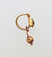 Earring with ball pendant and green stone setting, Gold, Roman