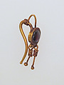 Earring-hook type with pendants and ruby setting, Gold, ruby
