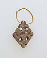 Earring with stone cross, Gold, stone