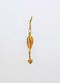 Pendant in the form of a spearhead, Gold, garnet, Etruscan