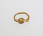 Earring with disc, chain and bird's head, Gold, Roman
