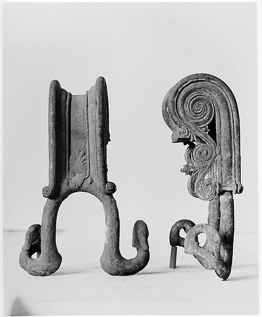 Bronze handles of a volute-krater (bowl for mixing wine and water) by an unrecorded maker, The Metropolitan Museum of Art