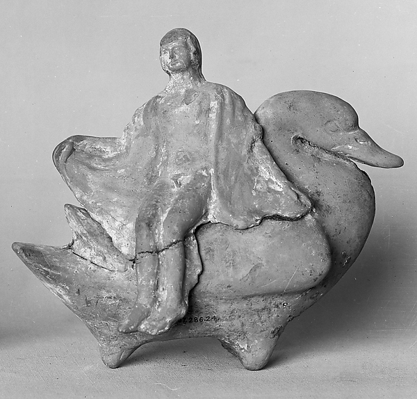 Terracotta statuette of Hyakinthos on a swan by an unrecorded maker, The Metropolitan Museum of Art