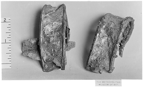 Pair of electrum handles from a kantharos (drinking cup with two high vertical handles) by an unrecorded maker, The Metropolitan Museum of Art