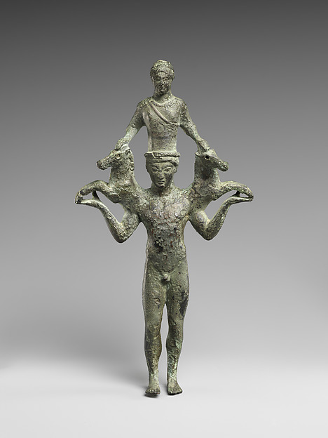 Bronze mirror support in the form of a man by an unrecorded maker, The Metropolitan Museum of Art