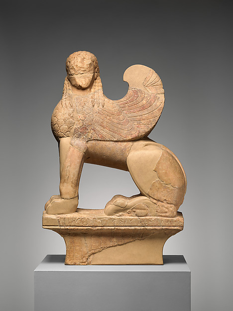 Marble sphinx on a cavetto capital, ca. 580–575 BCE