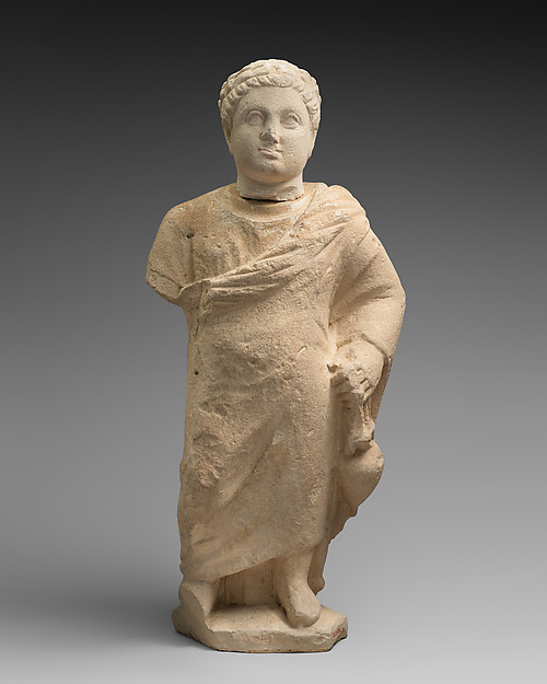 Limestone statuette of a boy holding an amphora by an unrecorded maker, The Metropolitan Museum of Art