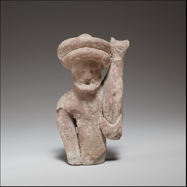Terracotta statuette fragment of a male votary holding a kid by an unrecorded maker, The Metropolitan Museum of Art
