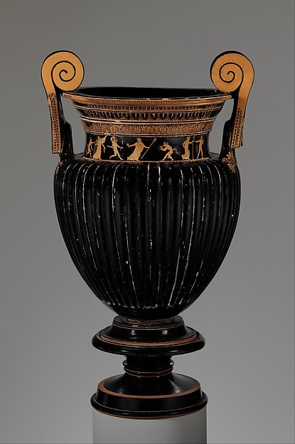 Terracotta volute-krater (bowl for mixing wine and water) with stand