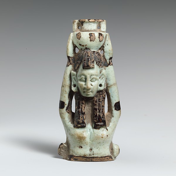 Fragment of a faience statuette of a woman holding a vase on her head by an unrecorded maker, The Metropolitan Museum of Art
