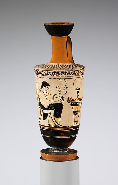 Terracotta lekythos (oil flask) by Icarus Painter, The Metropolitan Museum of Art