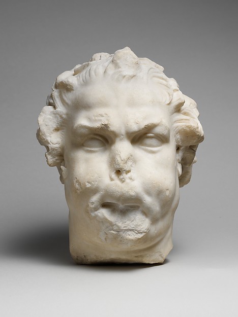 Marble head of a satyr playing the double flute by an unrecorded maker, The Metropolitan Museum of Art