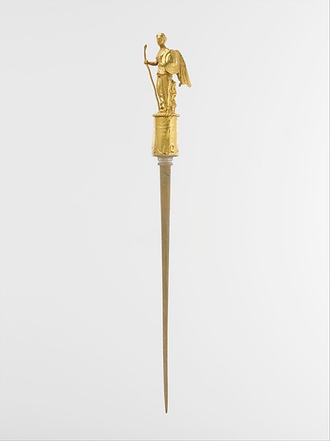 Gold head of a pin with the figure of Nike (Victory), 1st century CE