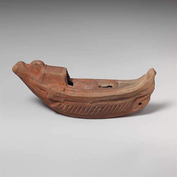 Terracotta oil lamp in the shape of a boat by an unrecorded maker, The Metropolitan Museum of Art