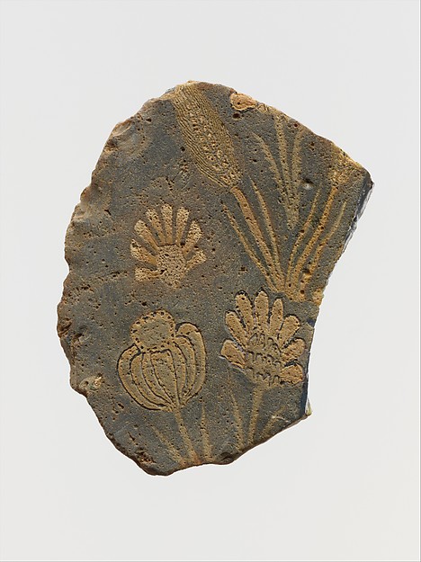 Glass mosaic plaque fragment with floral motifs