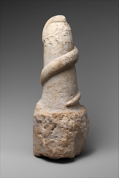 Marble pillar with snake and wreath, 1st–2nd century CE