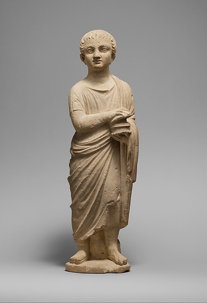 Limestone statue of a youth holding a pyxis by an unrecorded maker, The Metropolitan Museum of Art