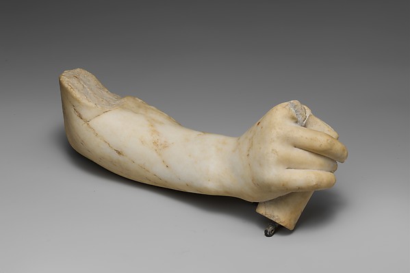 Marble right hand and forearm, ca. 300 BCE