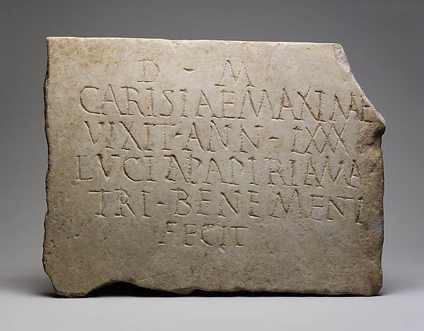 Marble funerary inscription, 2nd–3rd century CE