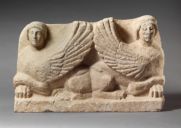 Limestone funerary stele with antithetical sphinxes, ca. 475–450 BCE