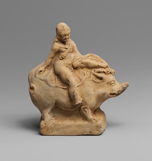 Terracotta statuette of Eros on a boar by an unrecorded maker, The Metropolitan Museum of Art
