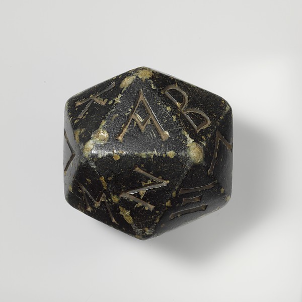 Greenstone polyhedron inscribed with letters of the Greek alphabet by an unrecorded maker, The Metropolitan Museum of Art