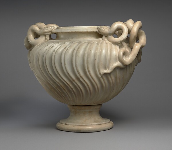 Marble strigilated vase with snake handles, 2nd half of the 2nd century CE