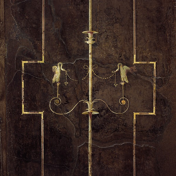 Wall painting on black ground: Egyptianizing scene and pair of swans, from the imperial villa at Boscotrecase