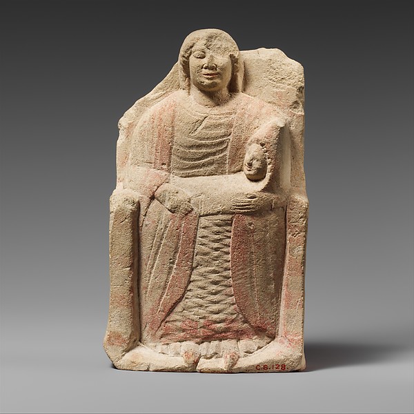 Seated limestone kourotrophos, 2nd half of the 6th century BCE