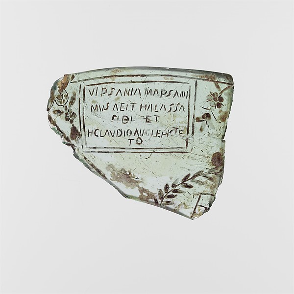 Glass bowl fragment with later inscription by an unrecorded maker, The Metropolitan Museum of Art