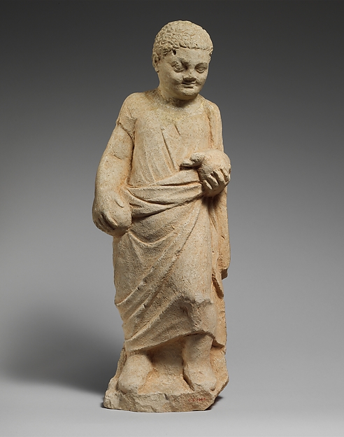 Limestone statuette of a boy holding a duck by an unrecorded maker, The Metropolitan Museum of Art