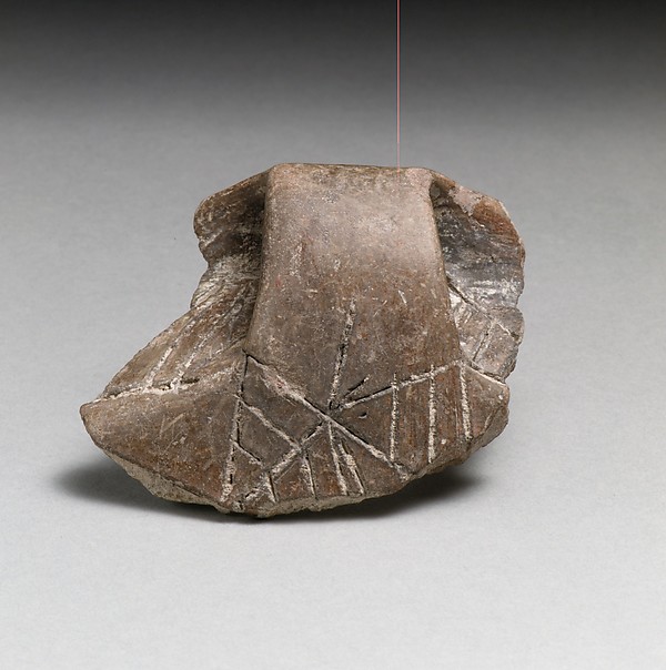 Terracotta rim fragment with handle and incised decoration by an unrecorded maker, The Metropolitan Museum of Art