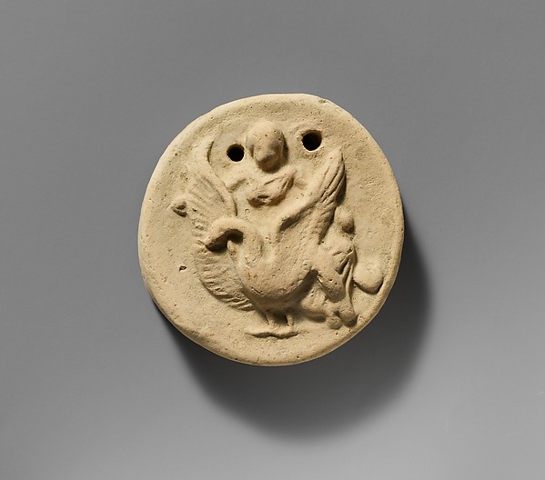 Terracotta disk with Aphrodite riding on a swan by an unrecorded maker, The Metropolitan Museum of Art