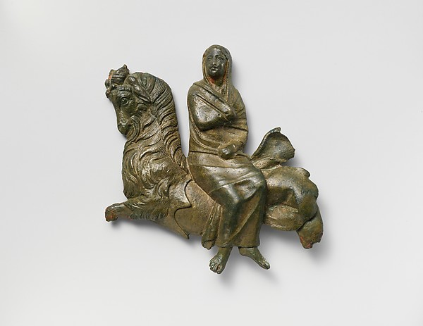 Bronze relief of a veiled woman riding a sea-goat by an unrecorded maker, The Metropolitan Museum of Art