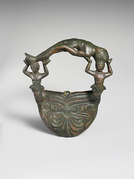 Bronze handle with nereids supporting a youth by an unrecorded maker, The Metropolitan Museum of Art