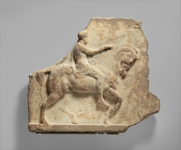 Marble votive relief of a horseman