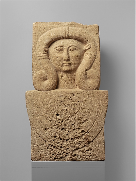 Limestone stele (shaft) with the head of Hathor by an unrecorded maker, The Metropolitan Museum of Art