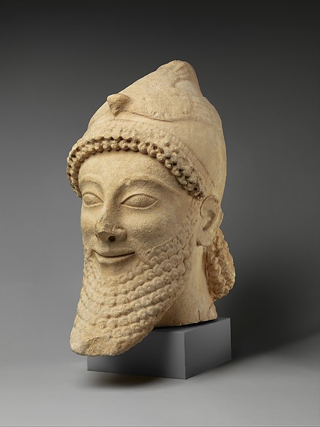 Limestone male head, last quarter of the 6th century BCE